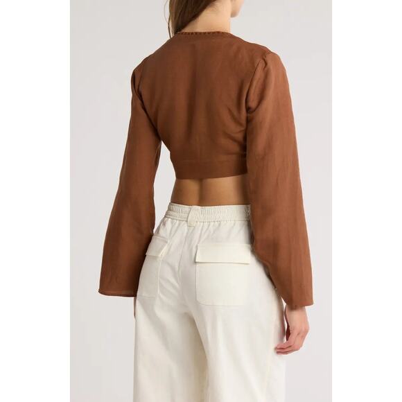 SIMKHAI Hailey Wrap Crop Crochet Trim Top Small - Picture 2 of 10